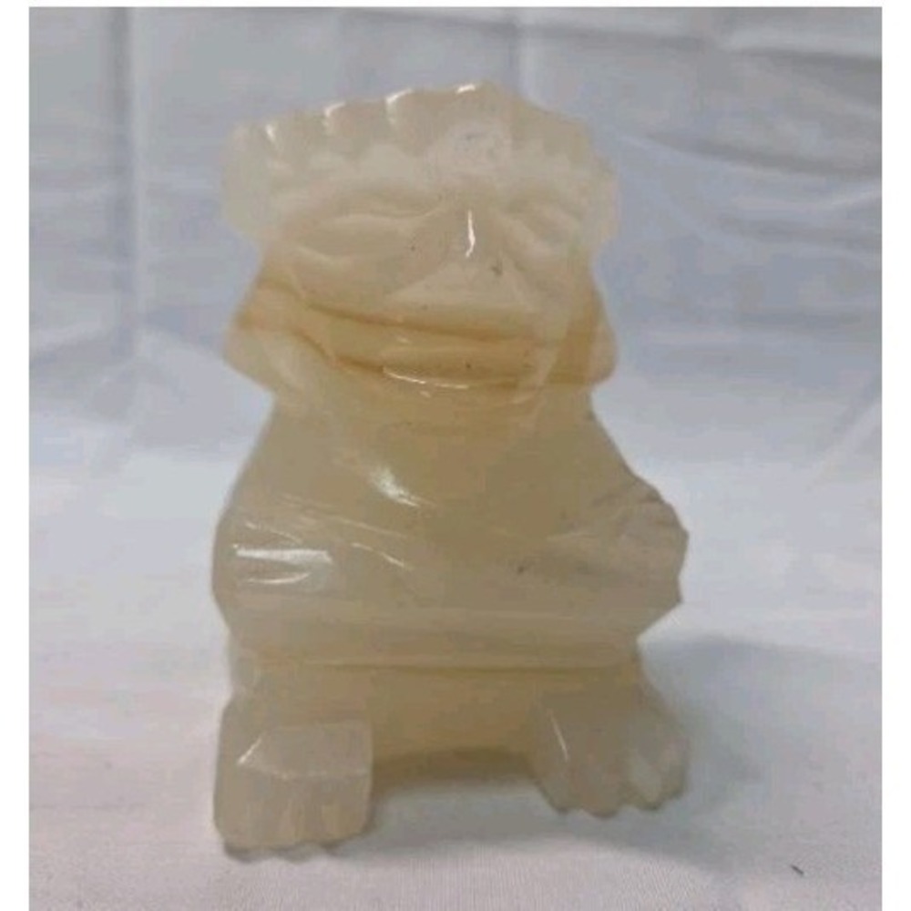 Vintage Hand Carved White Onyx Frog Figurine Small Stone Sculpture Natural Decor - Picture 5 of 5
